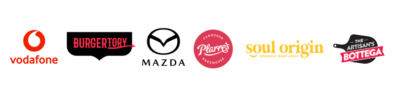 Trusted by Vodafone, Burgertory, Mazda, Plarre's, Soul Origin and The Artisans Bottega