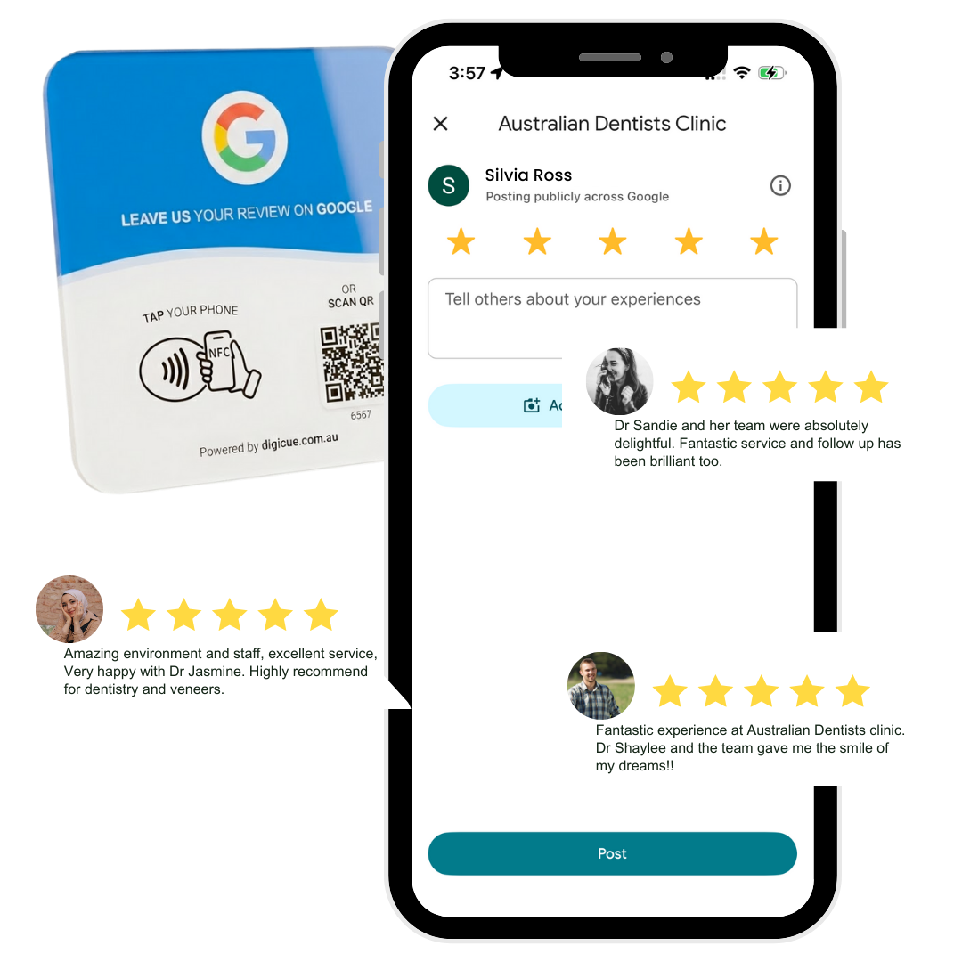 Five-star Google reviews collected with the Digicue Review Plate